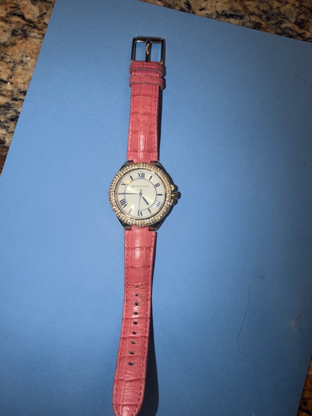 Michael Kors Coral Pink Croc-Embossed Leather Strap Crystal Bezel Watch